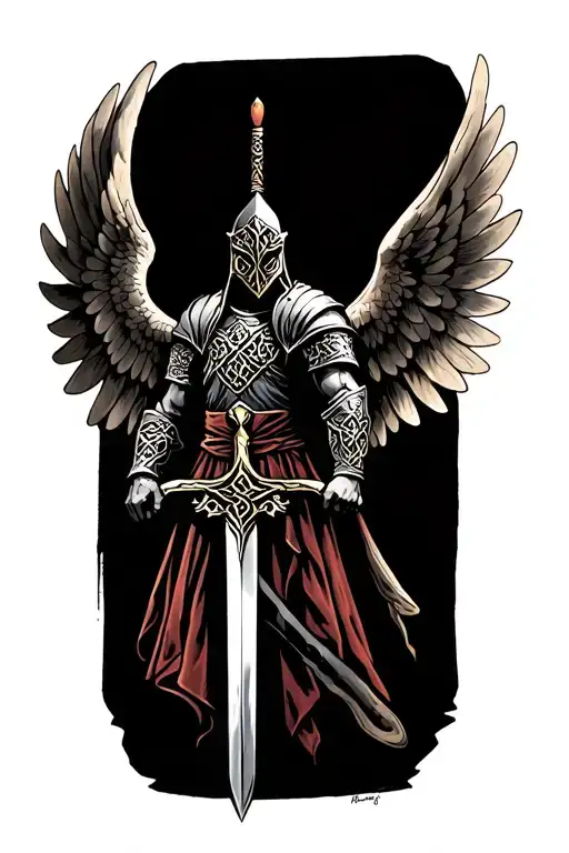 Celtic knight with wings and sword tattoo design idea