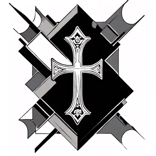 Portuguese cross surrounded by graphic geometric shape tattoo design idea