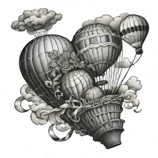 Vintage Hot Air Balloon balloon is anotomical heart and basket is anotomical brain tattoo design idea