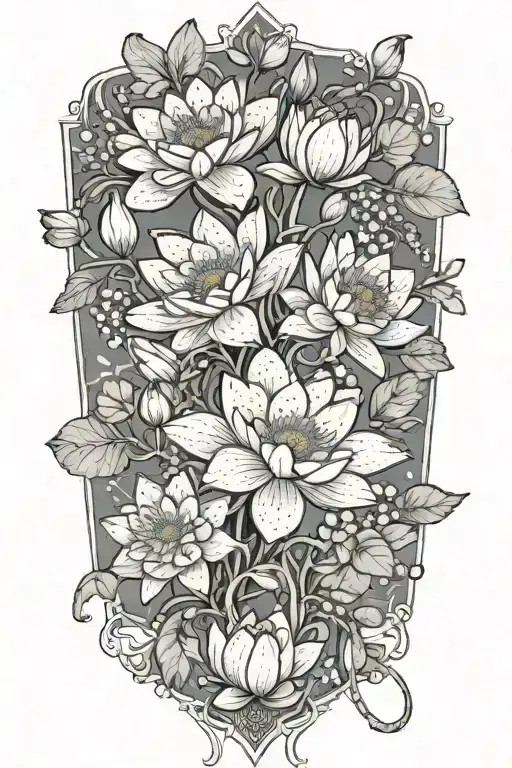 water lilies flowers arrowhead vines hanging marsh marigolds water hyacinths water poppies tattoo design idea