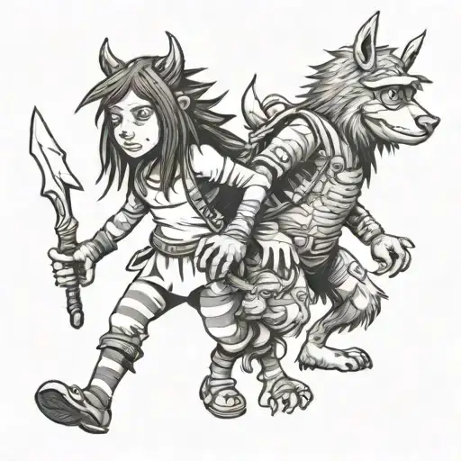 morph adult pippi longstocking Warrior and Max Where the wild Things Are tattoo design idea