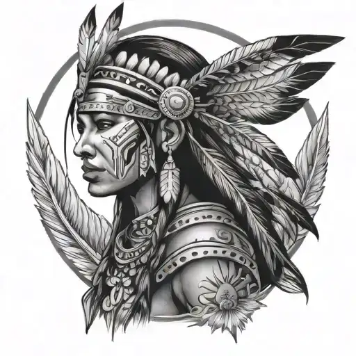 native american women warrior done in renaissance art style tattoo design idea