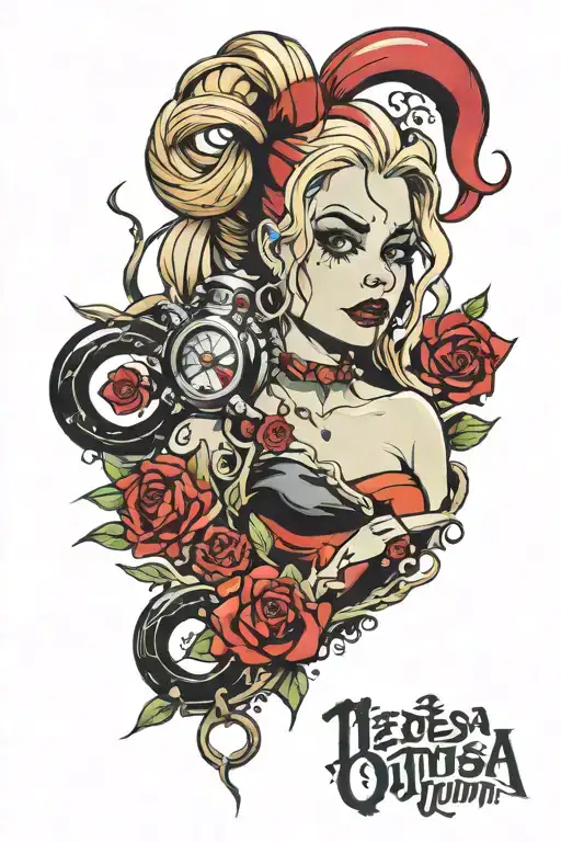 medusa Harley Quinn mixed features tattoo design idea