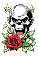 skull rose, angry, gorilla, moneybags stars tattoo design idea