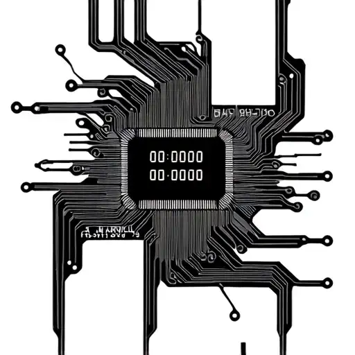 Highly detailed small circuit board lines and processor in the middle a digital clock displays 00:00:00  tattoo design idea