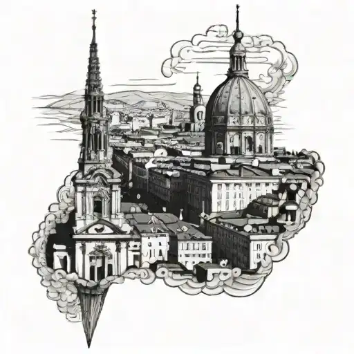 Turin city view with mole antonelliana in background  tattoo design idea