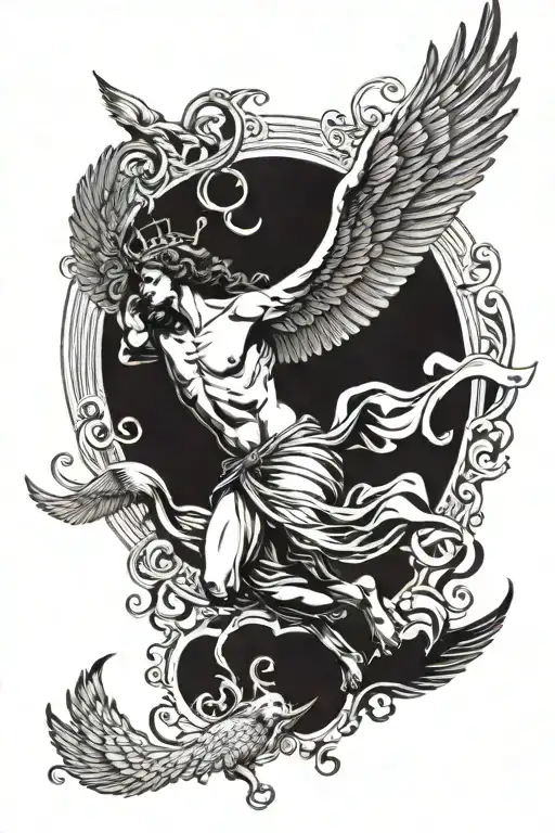 Greek mythology, with wings flying towards the sun tattoo design idea