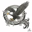 Flying Eagle soaring name JayJay around it  tattoo design idea