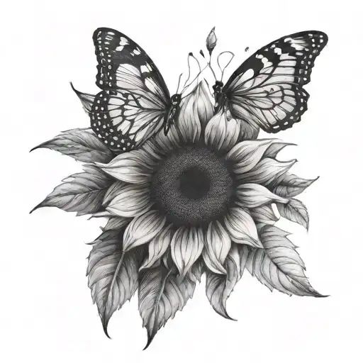 butterfly and sunflower tattoo in men tattoo design idea