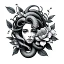 medusa snake and flower tattoo design idea