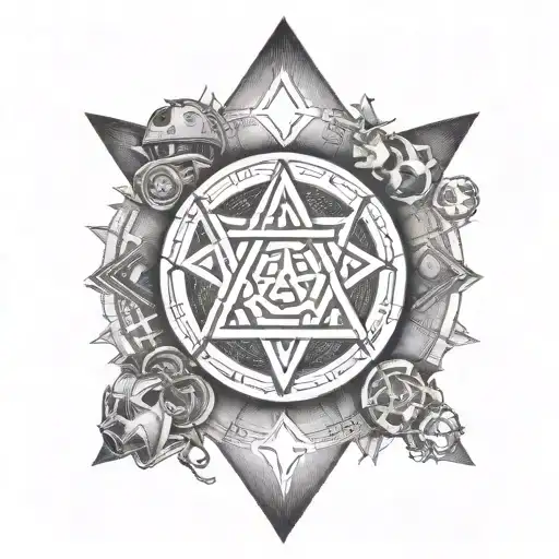 six point star wars aurebesh world beetween tattoo design idea