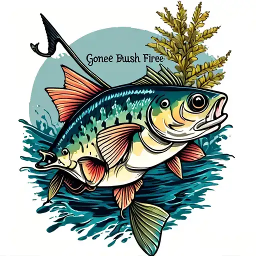 "Gone Bush Firever Free " memorial tattoo for dad who loved fishing and hinting tattoo design idea