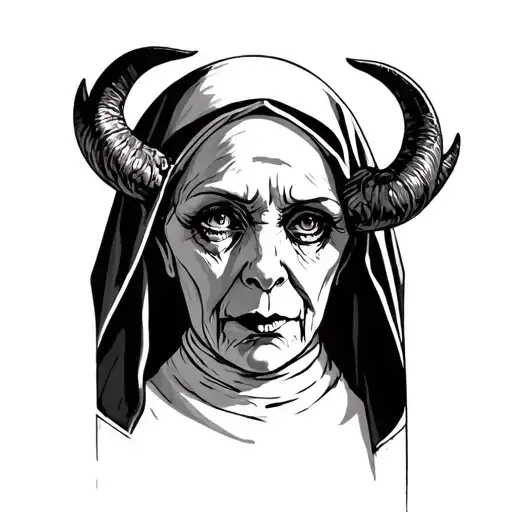 Evil Nun tattoos and horns tattoo design idea