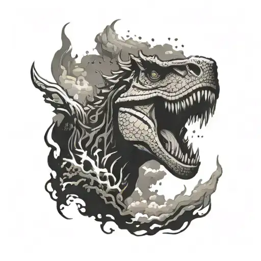 Volcanic eruption, T-Rex, Phoenix rising from ashes tattoo design idea