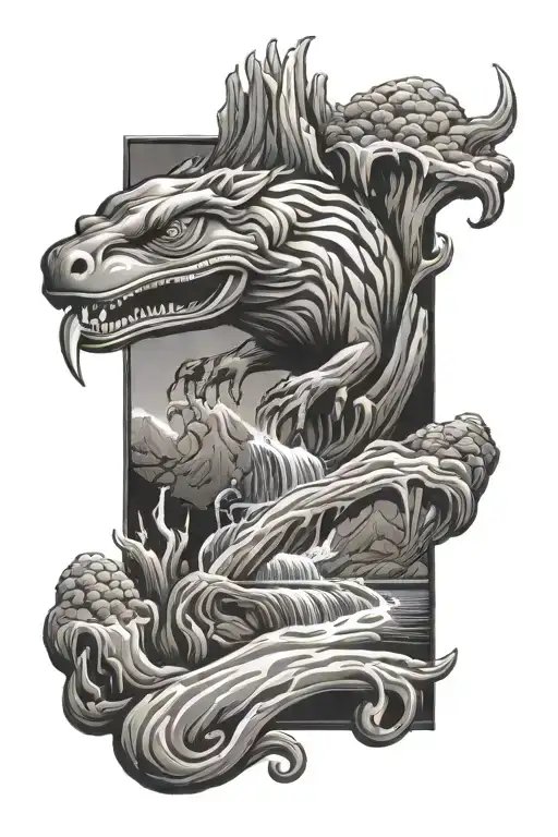 American animal with river and waterfull tattoo design idea