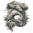 storm clouds with sun breaking through to stormy waters transitioning towards a beach sleeve tattoo design idea