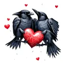 2 crows flying  holding hearts tattoo design idea