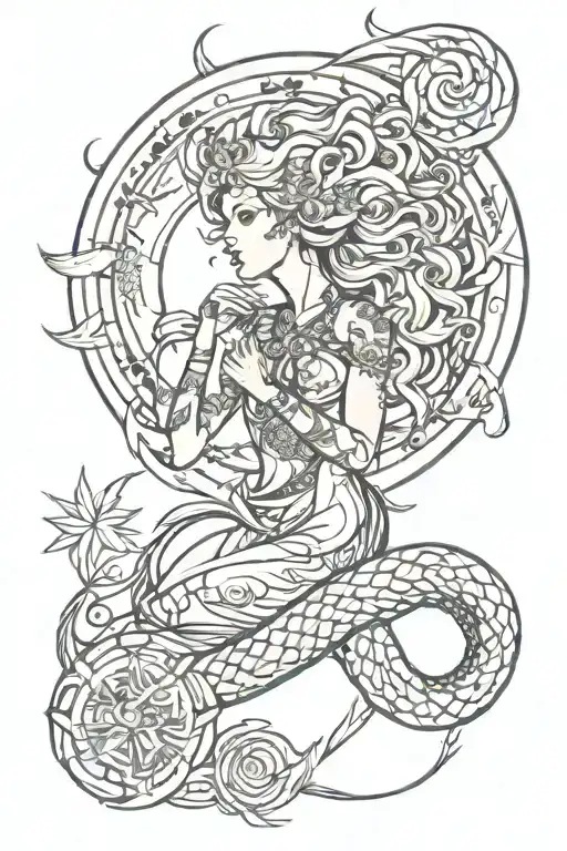 Ophiuchus feminine healer energy tattoo design idea