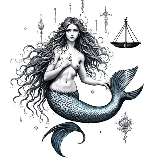 mermaid and libra zodiac sign tattoo design idea