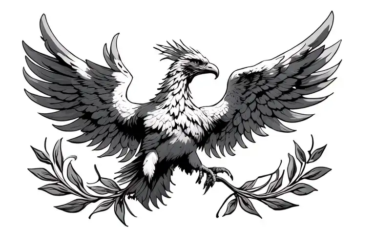 phoenix above laurel wreath tattoo design idea