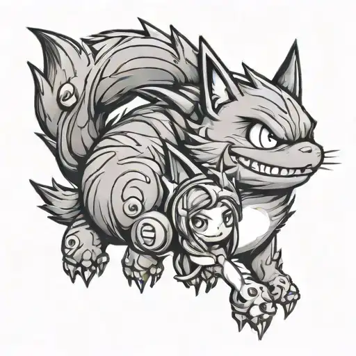 kuromi and gengar gaming tattoo design idea