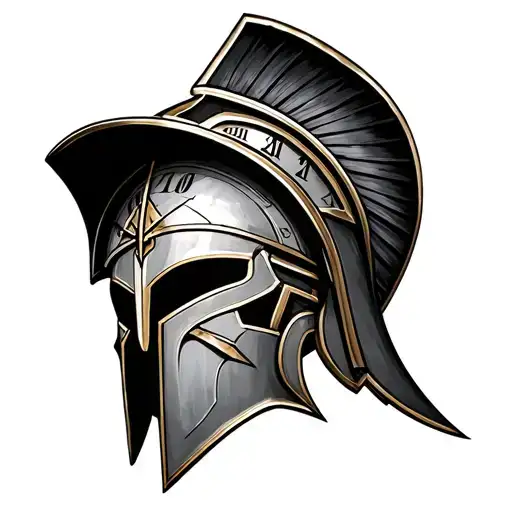 Spartan helmet with time clock tattoo design idea