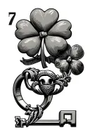 irish style shamrock, claddagh ring and a key, 7, 11, mountain  tattoo design idea