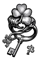 irish style shamrock, claddagh ring and a key, 7, 11, mountain  tattoo design idea