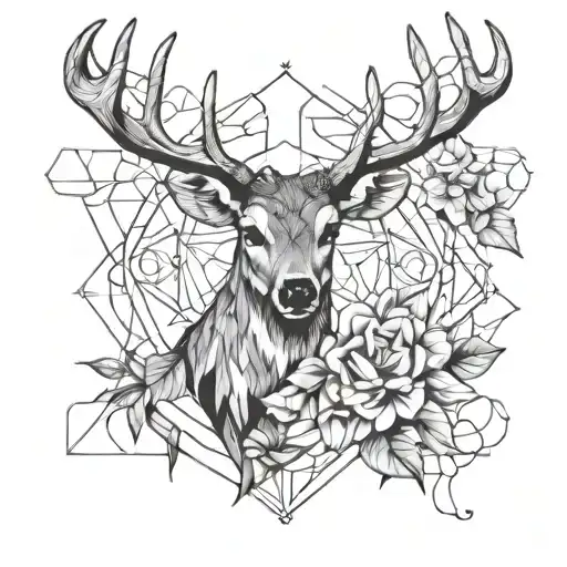 deer rose surrounded tattoo design idea