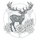 deer rose surrounded tattoo design idea