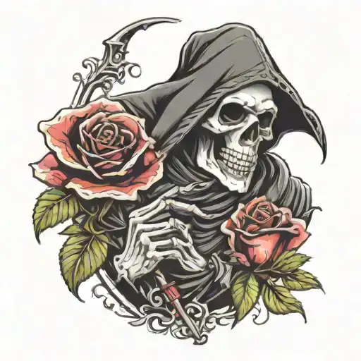 gothic reaper holding a rose tattoo design idea
