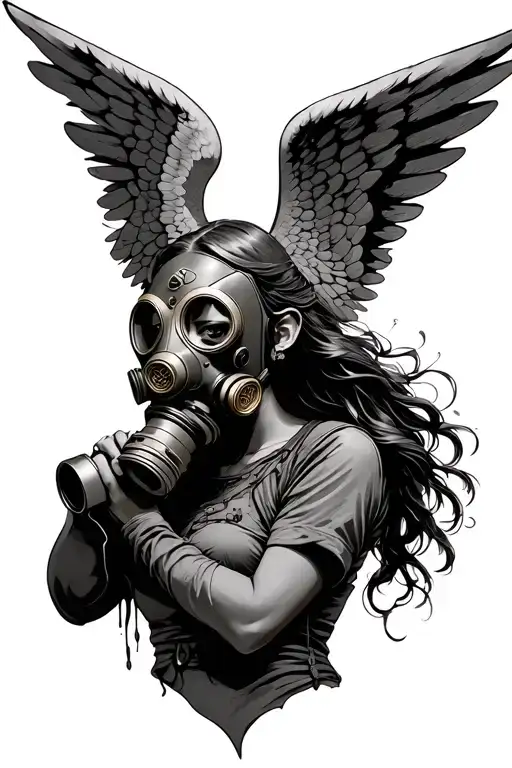 angel with wwII gas mask tattoo design idea