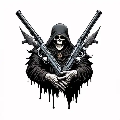 grim reaper with gun tattoo design idea