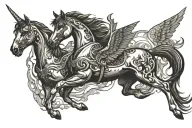 Pegasus flying over a mustang at night tattoo design idea