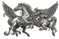 Pegasus flying over a mustang at night tattoo design idea
