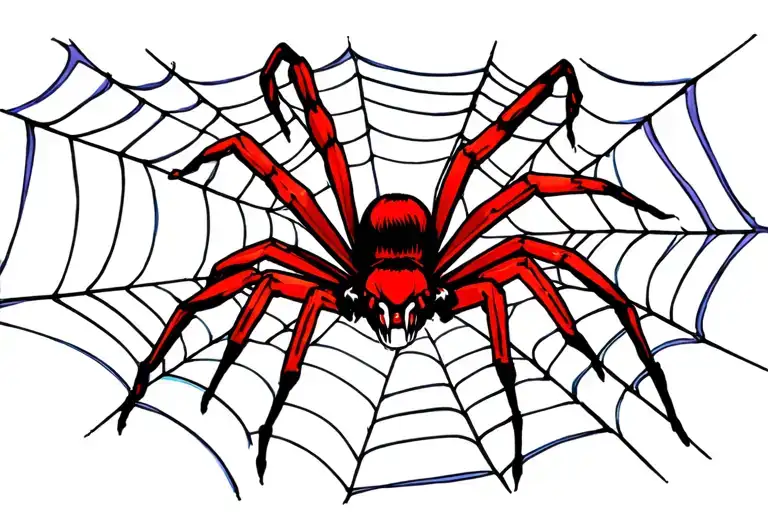 black widow spider spinning evil colourful web tattoo design idea