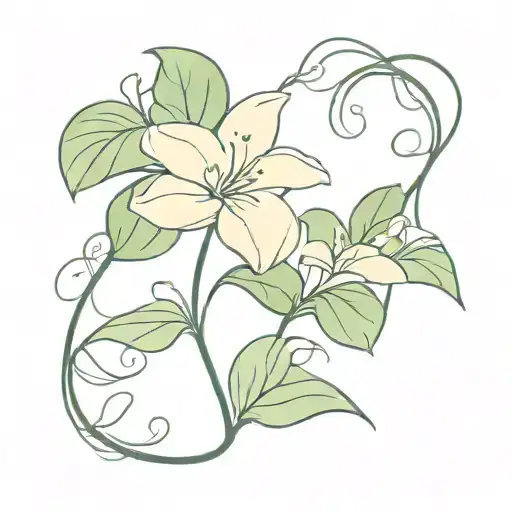 lilies and small monstera leaf intertwined vines intertwining tattoo design idea