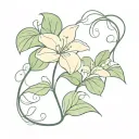 lilies and small monstera leaf intertwined vines intertwining tattoo design idea