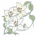 lilies and small monstera leaf intertwined vines intertwining tattoo design idea