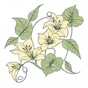 lilies and small monstera leaf intertwined vines intertwining tattoo design idea