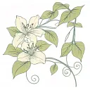 lilies and small monstera leaf intertwined vines intertwining tattoo design idea