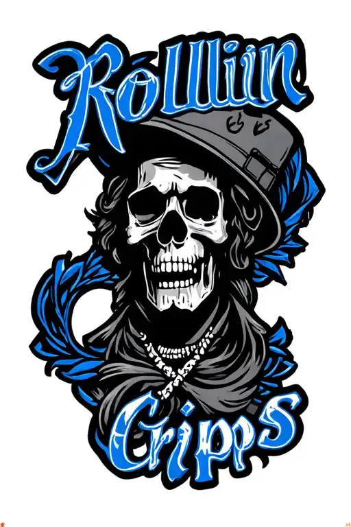 blue tattoo with the name Rollin Crips for Los Angeles Gang tattoo design idea
