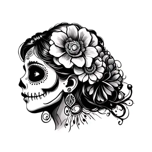 day of the dead girl face gypsy girl side profile tattoo design idea