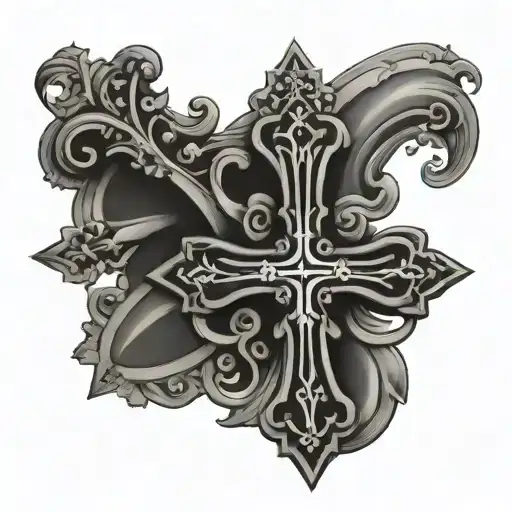 Russian Orthodox cross with writing around it tattoo design idea
