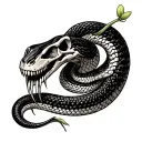 snake skeleton with carnivorouse plants eating the flesh tattoo design idea