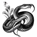 snake skeleton with carnivorouse plants eating the flesh tattoo design idea