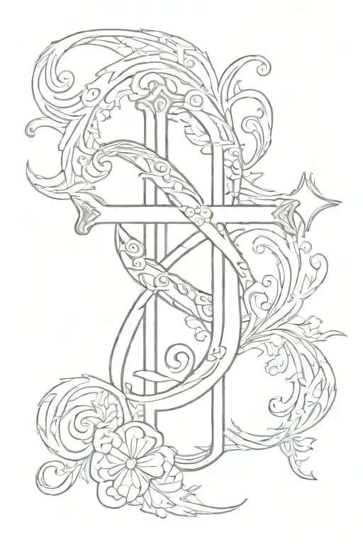infiniti sign with cross and words "obitelj" and "famigliia"  tattoo design idea