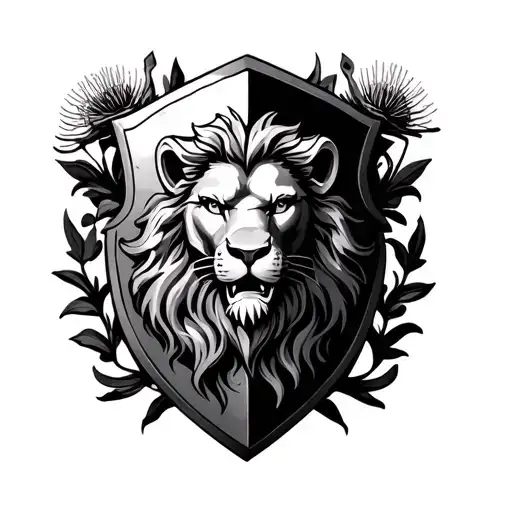 rampant lion shield with thistles incorporated tattoo design idea