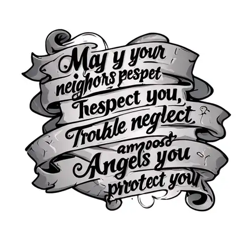 down the spine in cursive letters that say “ May your neighbors respect you, Trouble neglect you, Angels protect you, an tattoo design idea