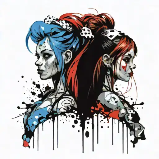 two girl smurfs punk rock inspired tattoo design idea